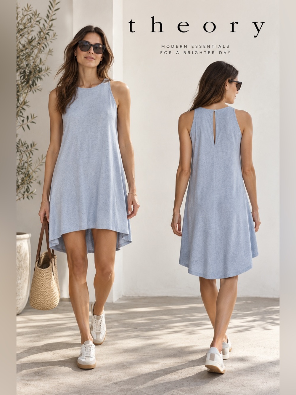 Theory NWOT Tierra Aderdale Stretchy linen chambray Swing dress Sz 4